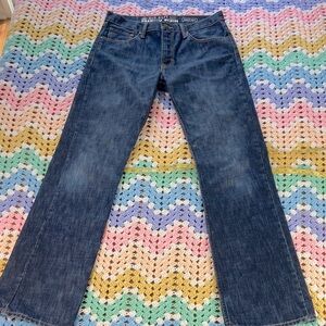 Mens Old Navy Dark Micro Blue Premium Denim Jeans Boot-cut 32x34